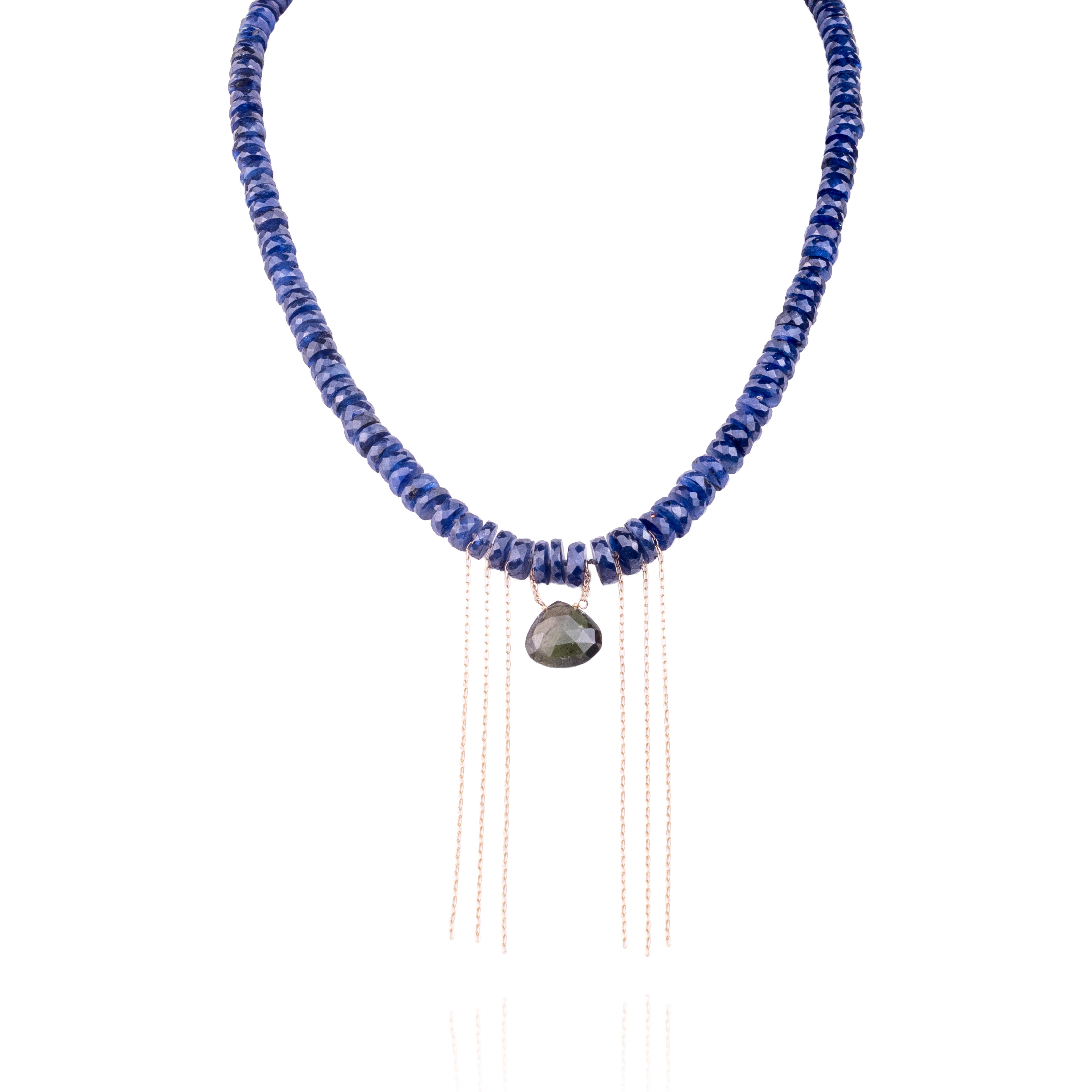 Sapphire Descent Necklace with Green Tourmaline Pendant – FAUSETTE.COM