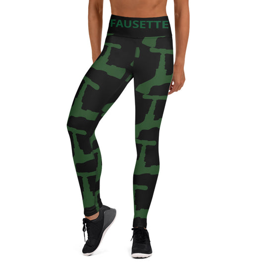 FAUSETEE Green on Black Yoga Leggings