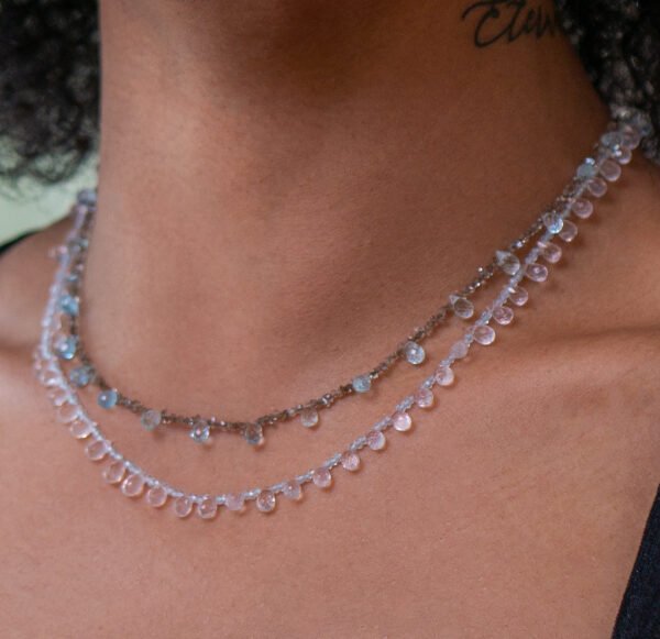 faceted rose quartz drops necklace