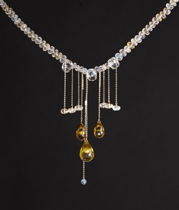 green amethyst and citrine sculpture necklace