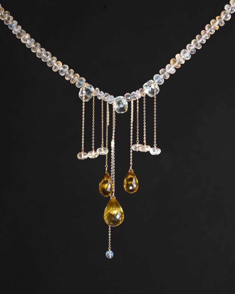 green amethyst and citrine sculpture necklace