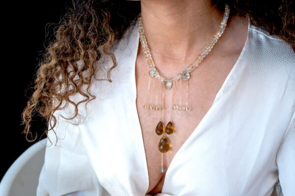green amethyst and citrine sculpture necklace