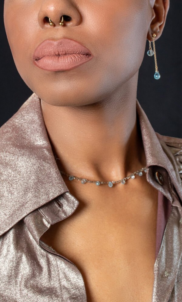 chocolate herkimer and blue topaz necklace