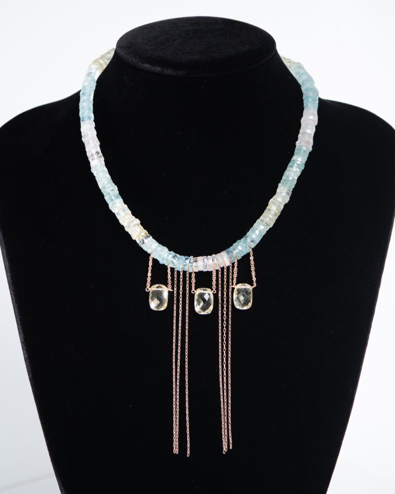 aquamarine & lemon quartz fringe necklace
