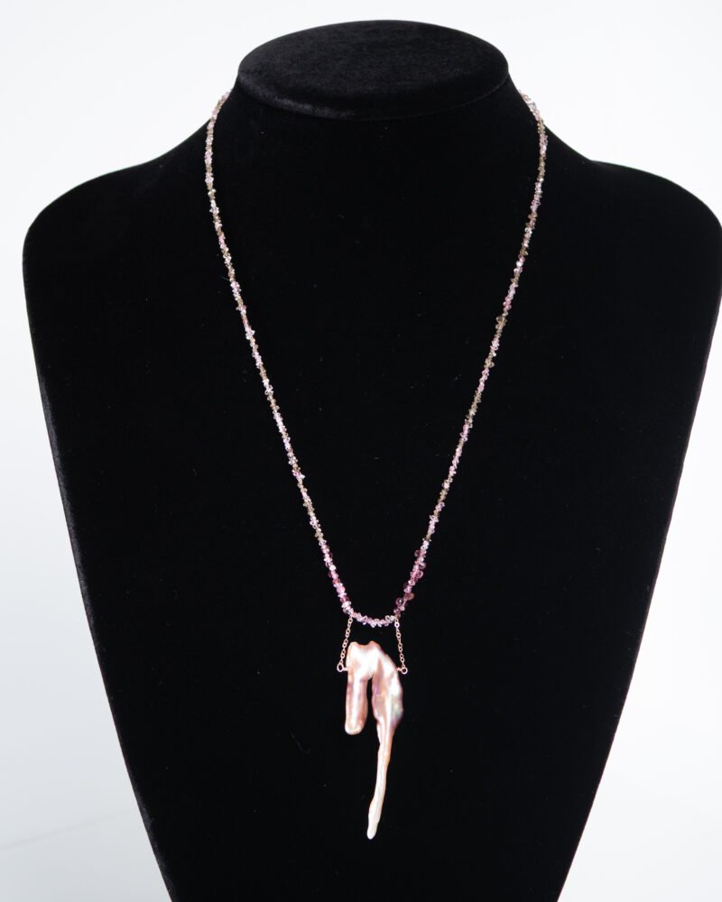 pink herkimer & baroque pearl necklace