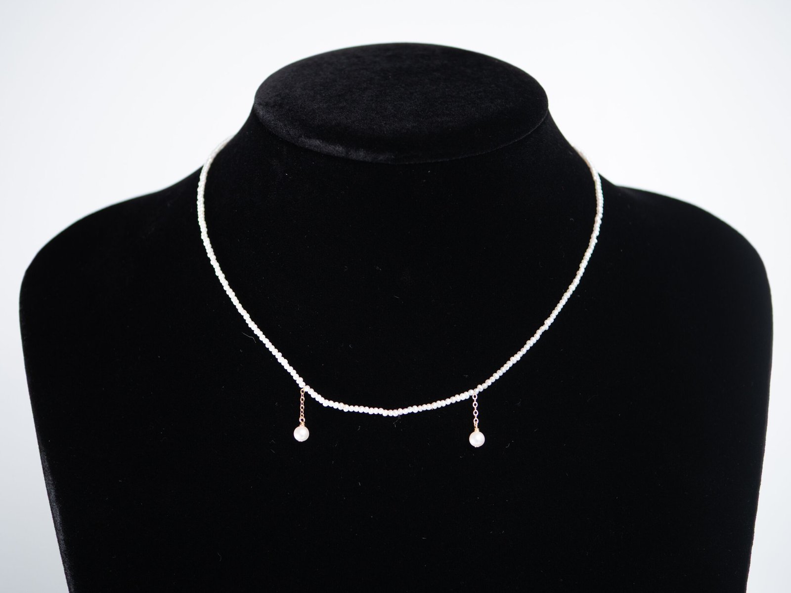 seed pearl necklace with gold and pearl drops