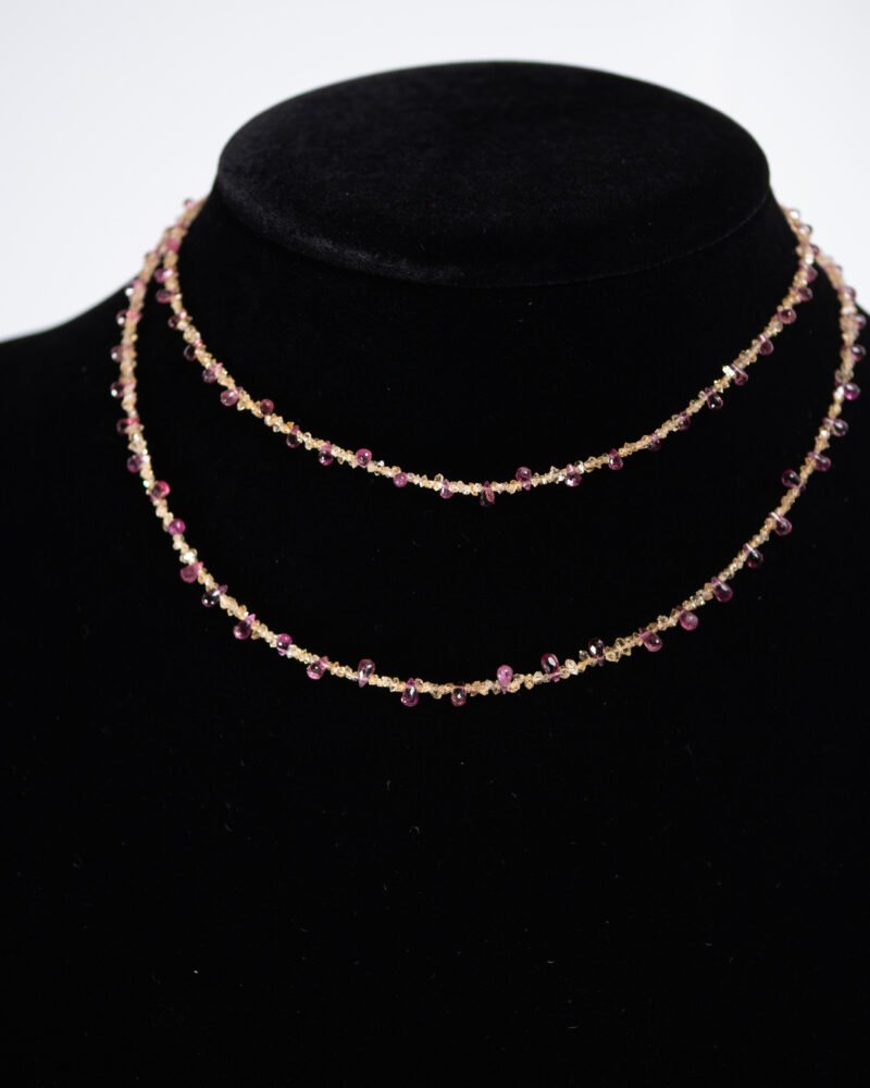 pink sapphire & yellow herkimer double wrap strand