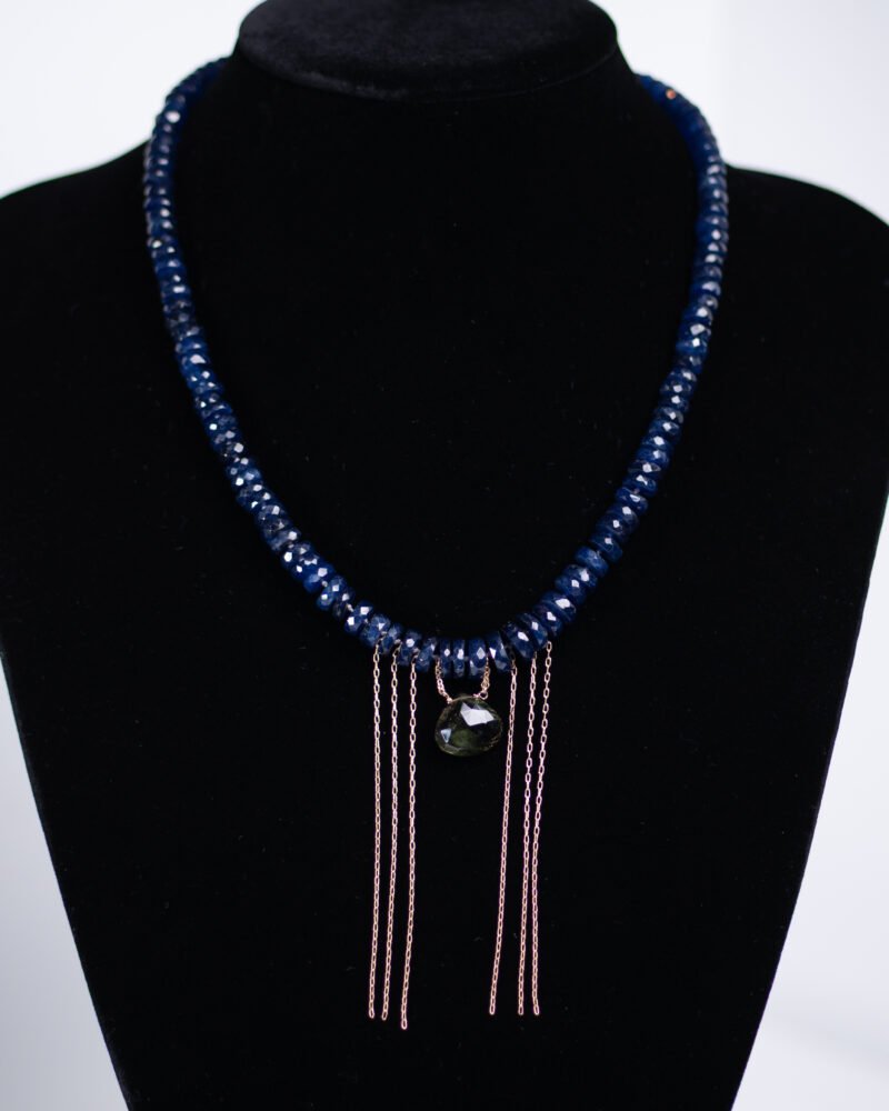 sapphire descent necklace with green tourmaline pendant